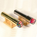 Metal Gold Oil Kaleidoscope with Rotating Chamber w/Wood Base